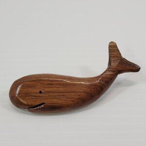 *B) Vintage Handcrafted Wooden Whale Pin Brooch Sea Folk Art